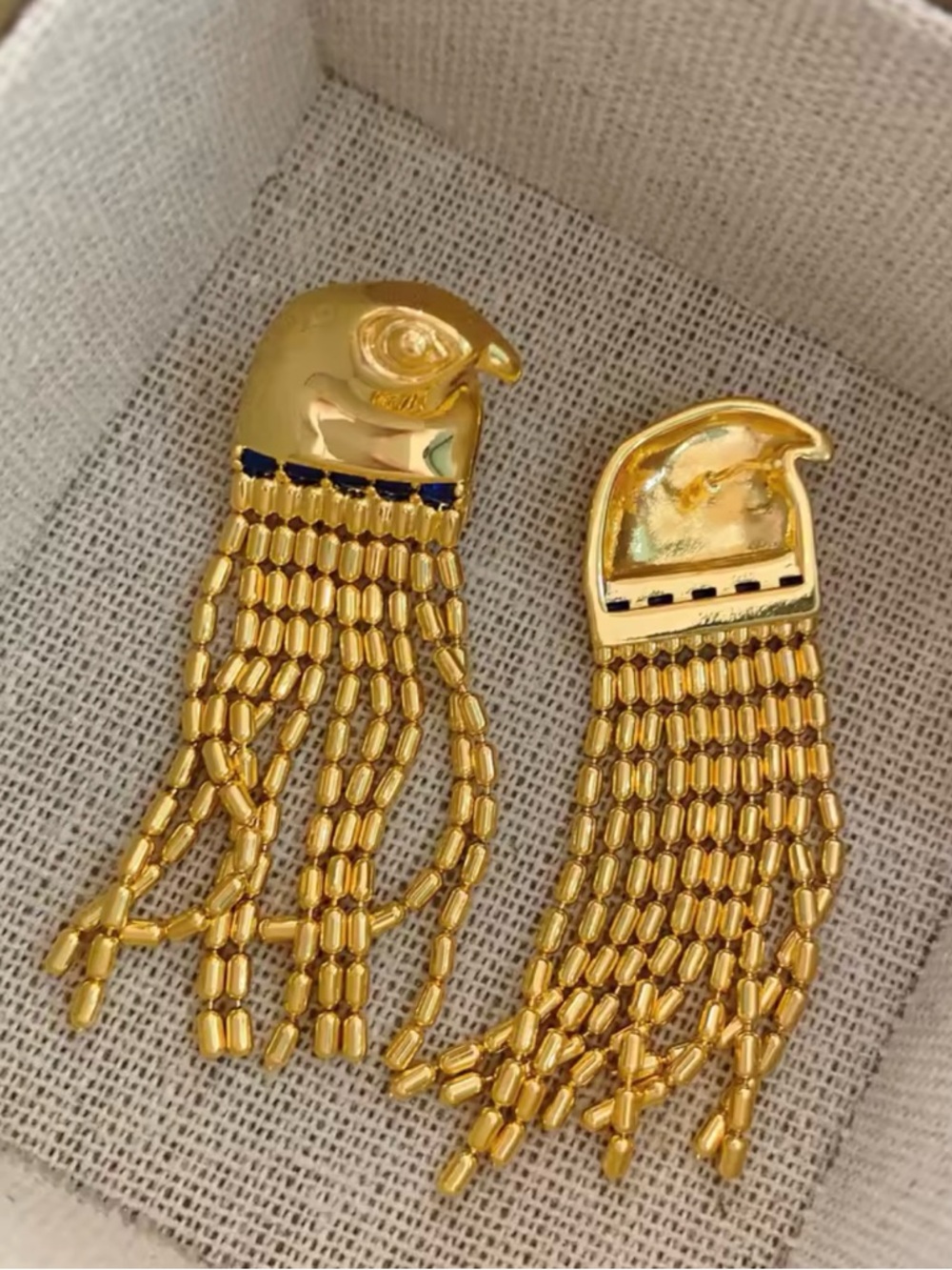 Anthropologie Gold Parrot Fringe Drop Earrings